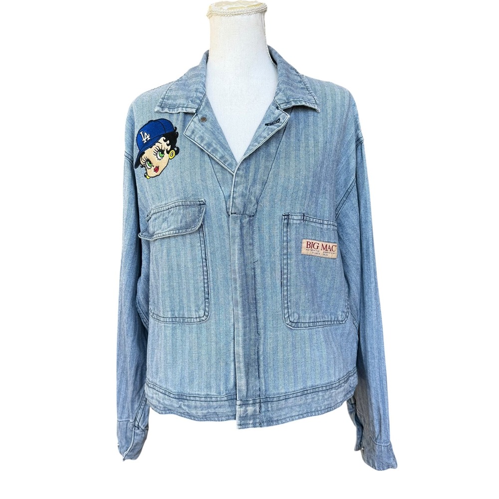 Vintage Big Mac Herringbone Denim Jacket Betty Boop LA Dodgers Chore Coat 48 Reg